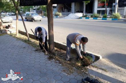 حرکت جهادگرانه اعضای محله عباس آباد در پاکسازی جوی های معابر